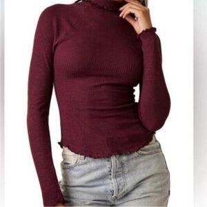 Free People Burgundy Long Sleeve Top